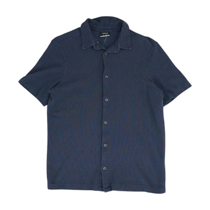Blue Solid Short Sleeve Button Down