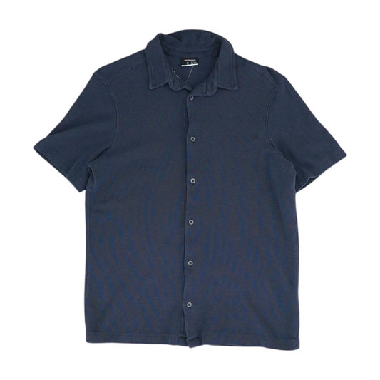 Blue Solid Short Sleeve Button Down