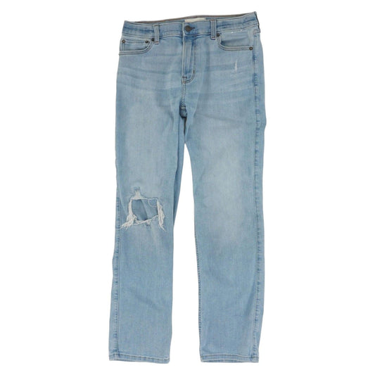 Blue Solid Straight Leg Jeans