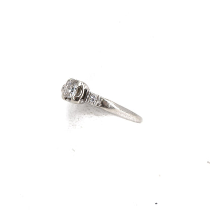 14K White Gold Vintage Round Diamond Engagement Ring