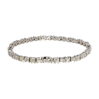 14K White Gold Round And Baguette Diamond Tennis Bracelet