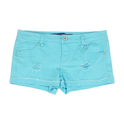 Blue Solid Denim Shorts