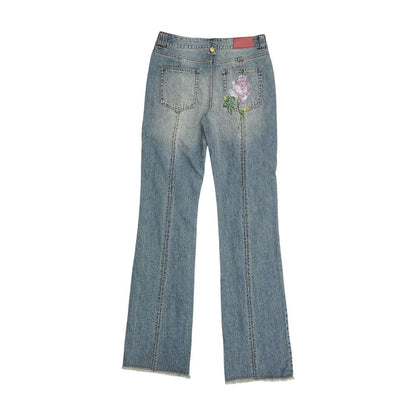 Denim Flared Jeans with Crystal Rose