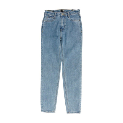 Blue Solid Mid Rise Slim Leg Jeans
