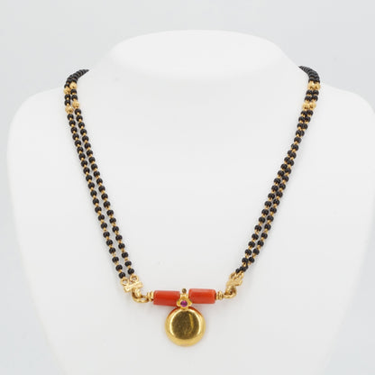 21K Gold Mangalsutra Necklace with Black Beaded Double Strands