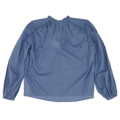 Blue Solid Long Sleeve Blouse