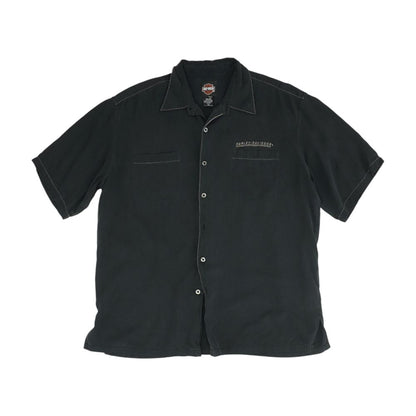 Black Solid Short Sleeve Button Down