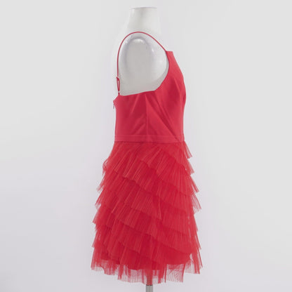 Ruffled Tiered Mini Dress in Jewel Red