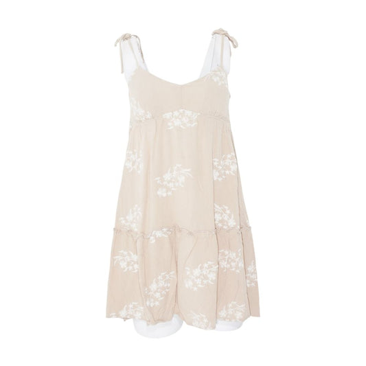 Tan Embroidery Detail Mini Dress