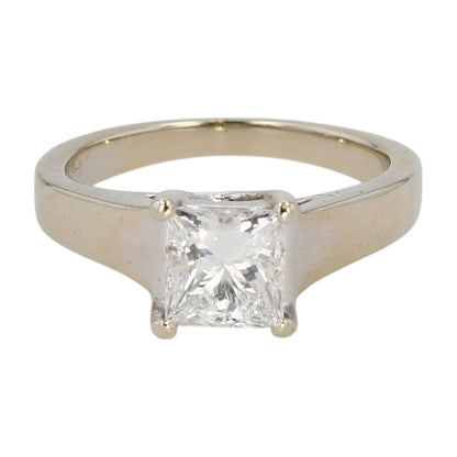 1.00 ct 14K White Gold Princess Cut Center Diamond Engagement Ring In Bold Shank