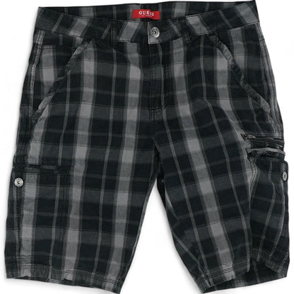 Gray Plaid Cargo Shorts