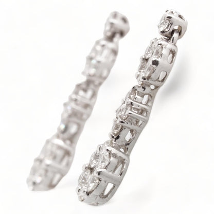 14K White Gold Multi Cluster Diamond Dangle Earrings