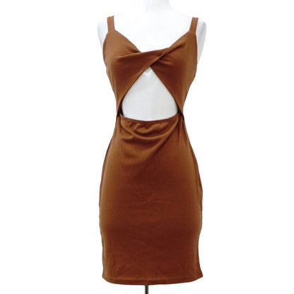 Brown Solid Midi Dress