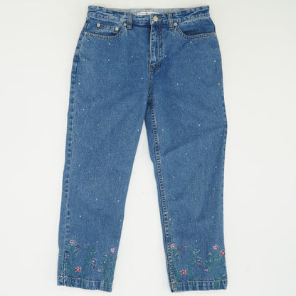 Blue Embroidered Detail Low Rise Regular Jeans