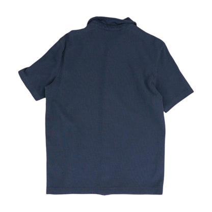 Blue Solid Short Sleeve Button Down