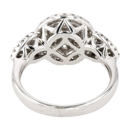 14K White Gold Round Diamond Clusters And Halos Ring