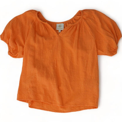 Orange Solid Short Sleeve Blouse