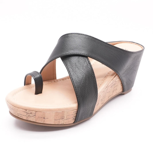Rayna Black Wedged Sandals