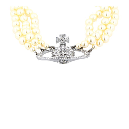 Costume Three Row Pearl Bas Relief Choker Necklace