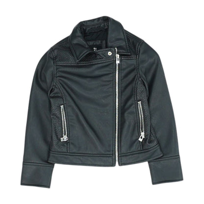 Black Solid Faux Leather Jacket