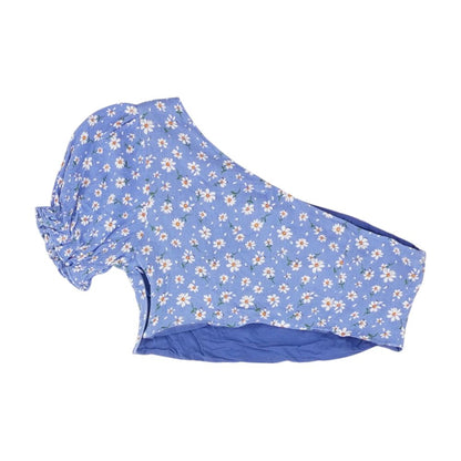 Blue Floral Short Sleeve Blouse