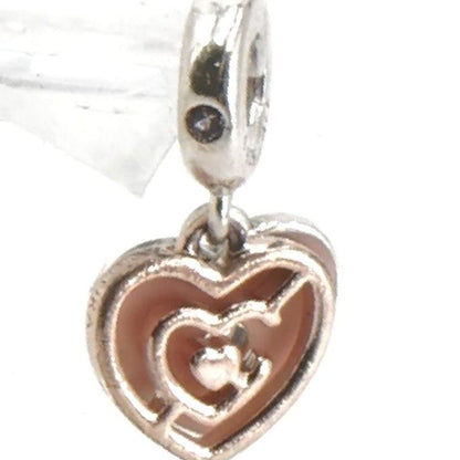 Sterling Silver Rose Gold Tone Heart Dangle Charm