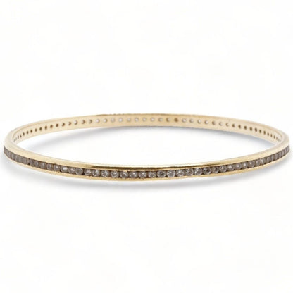 18K Gold Clear Stone Solid Bangle Bracelet