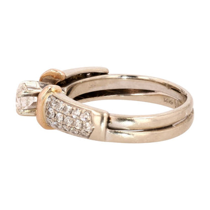 14K Two Tone Gold Soldered Round Diamond Center And Accents Engagement Ring Set
