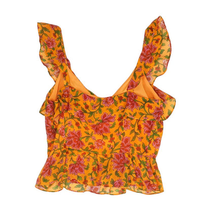Orange Floral Sleeveless Blouse