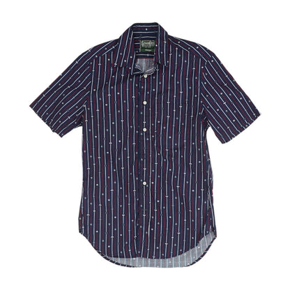Navy Striped Short Sleeve Button Down