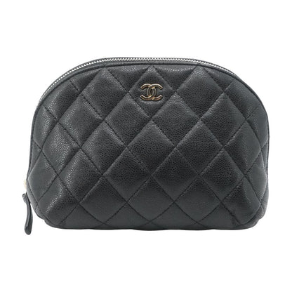 Black Classic Quilted Caviar Leather Cosmetic Pouch