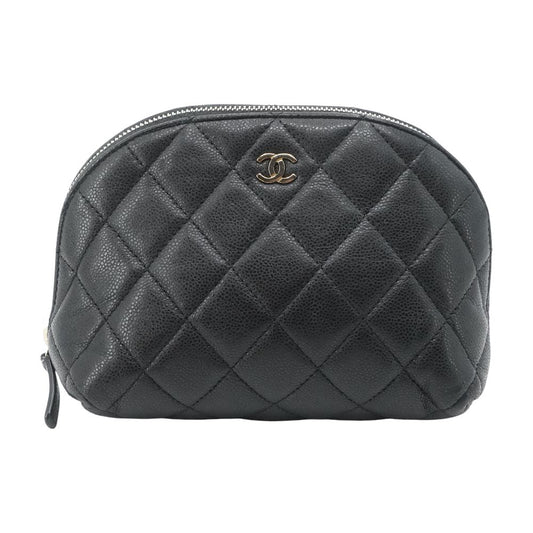 Black Classic Quilted Caviar Leather Cosmetic Pouch