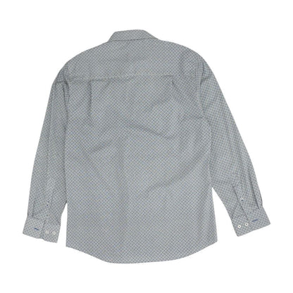 White Graphic Long Sleeve Button Down