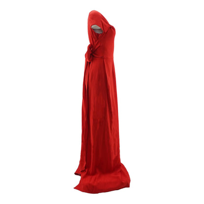 Red Solid Amal Pinched Shoulder Maxi Dress