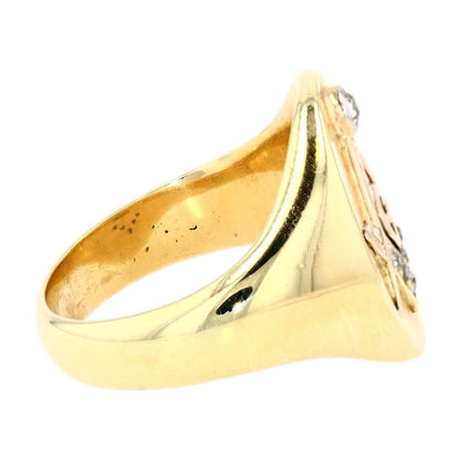 10K Gold Vintage Masonic Mine Cut Diamond Signet Ring