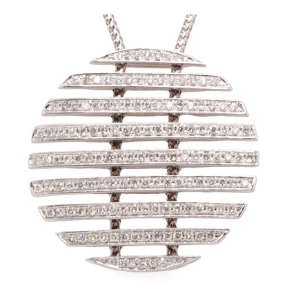18K White Gold Diamond Line Circle Pendant Necklace