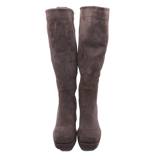 Suede Look Brown Knee High Boots