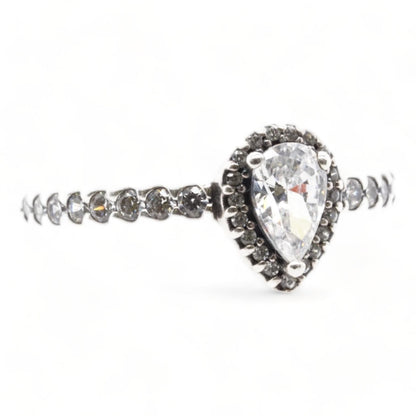 Sterling Silver Sparkling Pear Halo Ring