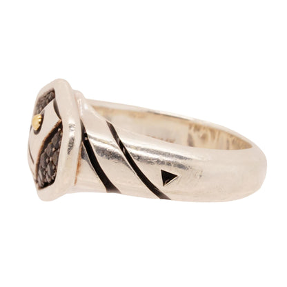 Sterling Silver Matrix Black Diamond Hexagon With 14K Gold Accents Band