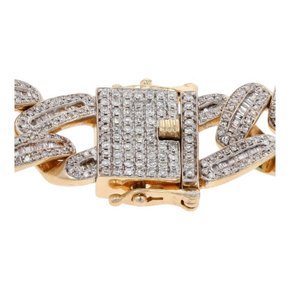 10.00 Ct 14K Gold Single Cut And Baguette Diamond Accented Cuban Link Bracelet