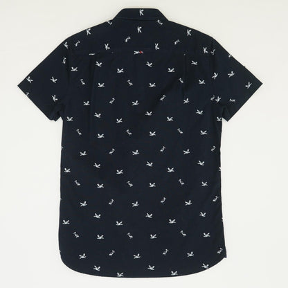Navy Graphic Short Sleeve Button Down
