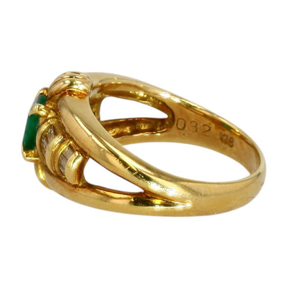 18K Gold Emerald Center With Baguette Diamonds Band