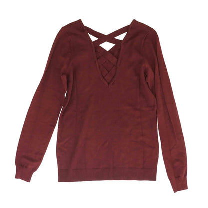 Burgundy Solid V-Neck Sweater