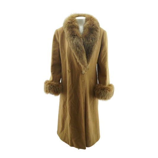 Vintage Tan Faux Fur Collar Wool-Blend Coat