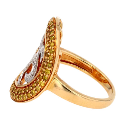 14K Gold White And Yellow Diamond Leaf Design Band