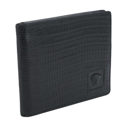 Black Lizard Skin Bifold Leather Wallet