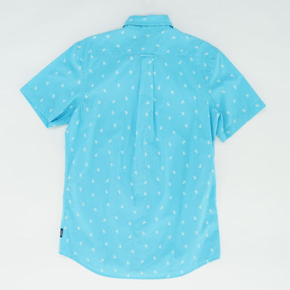 Blue Graphic Short Sleeve Button Down