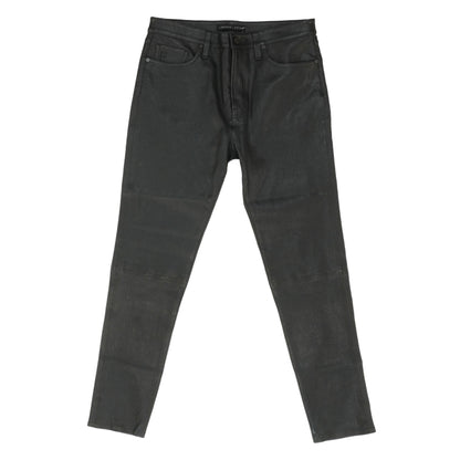 Black Solid Lamb Leather Five Pocket Pants