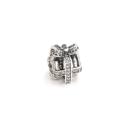 Sterling Silver Sparkle Gift Box Cubic Zirconia Charm