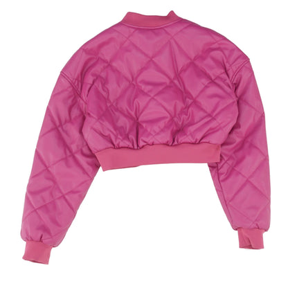 Magenta Solid Cropped Puffer Jacket